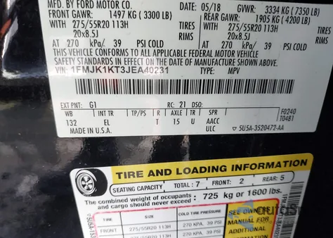 2018 Ford Expedition Max Limited from USA, damaged, VIN 1FMJK1KT3JEA40231